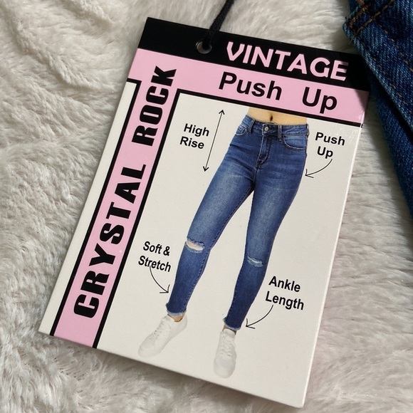 NEW Crystal Rock size 0 distressed jeans vintage push up skinny hi rise frayed - Picture 6 of 11